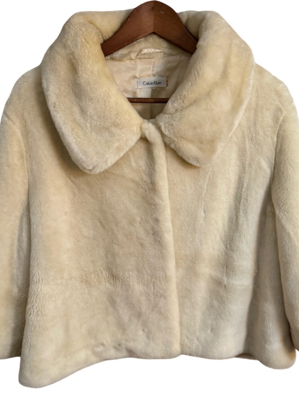 Calvin Klein Cream Teddy Faux Fur Coat